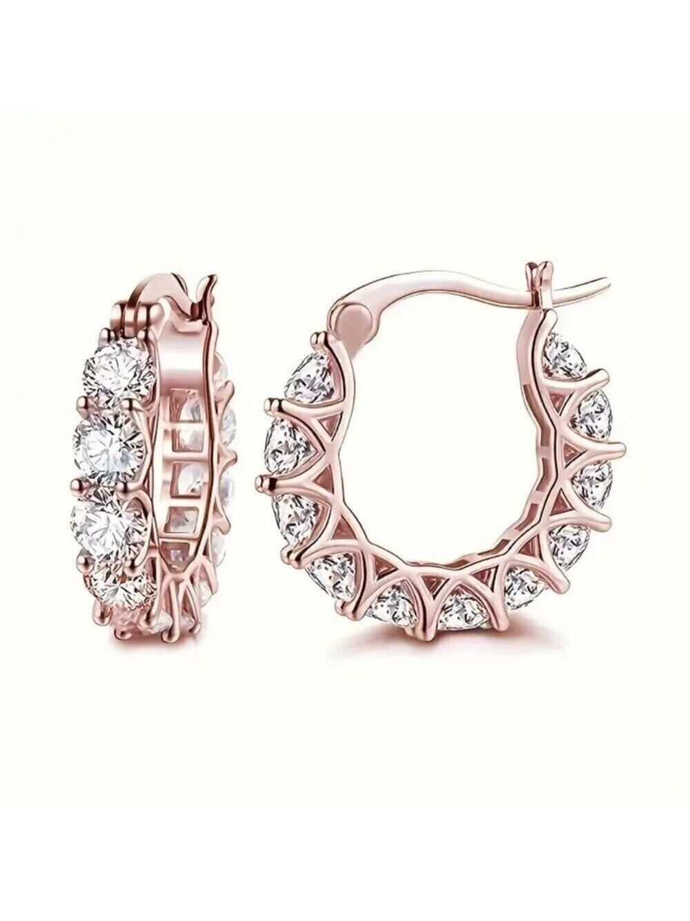 Huggie Hoop MAJOR BLING Earrings #1421 gold tone clear stone - Picture 3 of 10